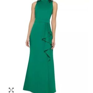 Jessica Howard Teal High-Neck Sleeveless Ruffle Maxi Dress
